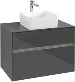V&B Waschtischunterschrank Collaro in Grau Glossy mit Waschtisch und LED-Beleuchtung B/T/H: 80 x 54,8 x 50 cm - Bild 1