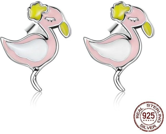 Ohrstecker Emaille, 925 Silber, Flamingo, Weiß, Damen - Bild 1