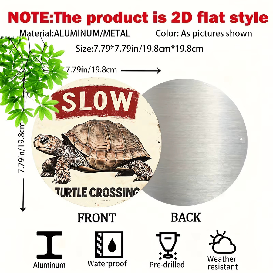 Potdemiel Rundes Aluminiumschild Slow Turtle Crossing im Vintage-Stil als Metallwanddekoration, Durchmesser: 20 cm - Bild 2