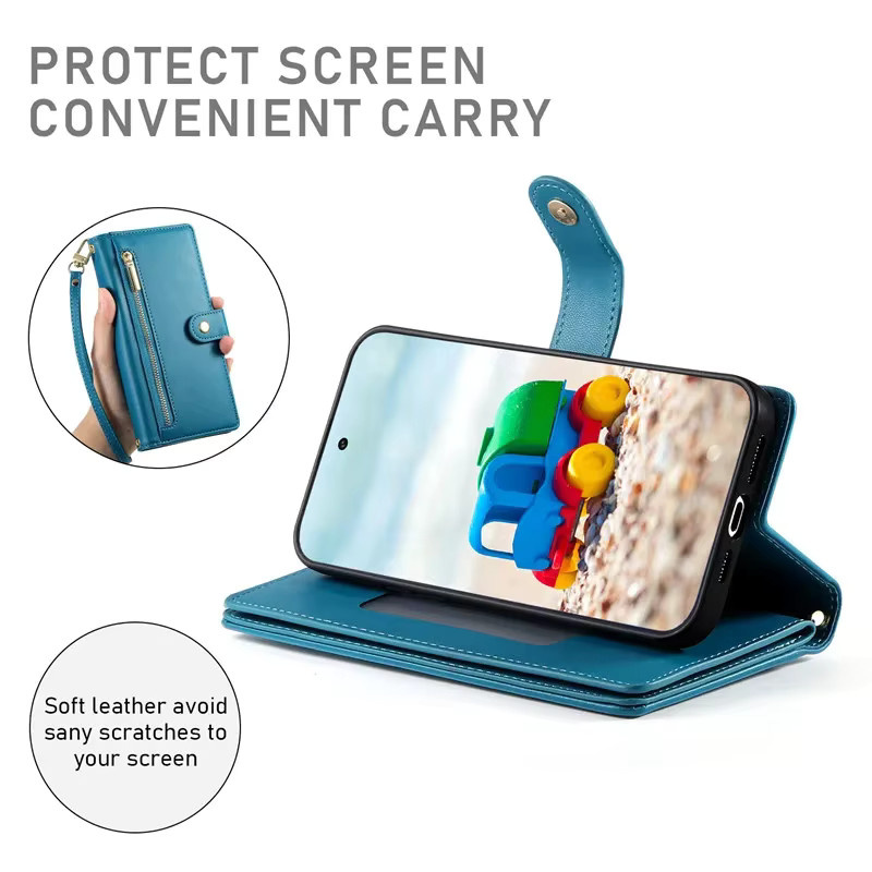 Leder-Handyhülle mit Lanyard und Kartenfach für Google Pixel 10, 9 Pro XL, 9, 8, 7 in Blau - Bild 5