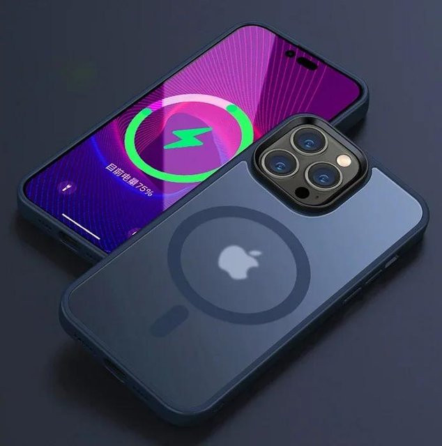 Tuiying002 MagSafe Schutzhülle für iPhone 15 14 13 12 11 Pro Max Plus in Transparent Blau, Mattierte stoßfeste Hülle mit magnetischem kabellosem Laden - Bild 1