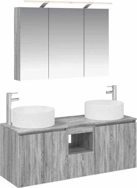 vidaXL Badezimmerschrank-Set 4-teilig in Grau Sonoma mit LED-Beleuchtung und Waschtischunterschrank, Breite: 100 cm, Tiefe: 14,5 cm, Höhe: 70 cm - Bild 1