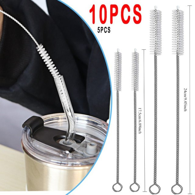 Jaysuing Strohreiniger-Bürsten-Set aus Edelstahl 304 in Silber, 10er Set für Glasstrohhalme, Wasserflaschen und Tassen, Länge: 17,5 cm und 24 cm - Bild 1