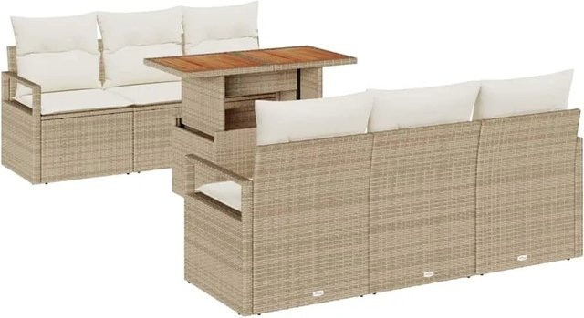 vidaXL Garten-Sofa-Set 7-tlg. mit Kissen in Beige und Creme aus Metall und Akazienholz - Bild 1