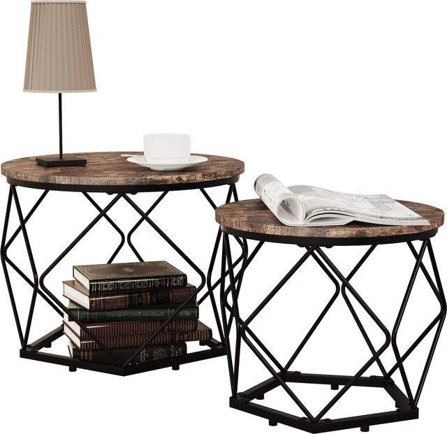 VCM 2er Set Beistelltische Helaro M im Industrie Style aus Holz und Metall, Farbe: Braun, B/T/H: 50 x 40 x 40 cm und 50 x 40 x 40 cm - Bild 1