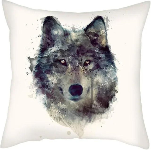 JMG Clothing Kissenhülle Wilder Wolf mit doppelseitigem Fotodruck aus Kurzplüsch, Farbe: Weiß, B/T: 35 x 35 cm - Bild 1