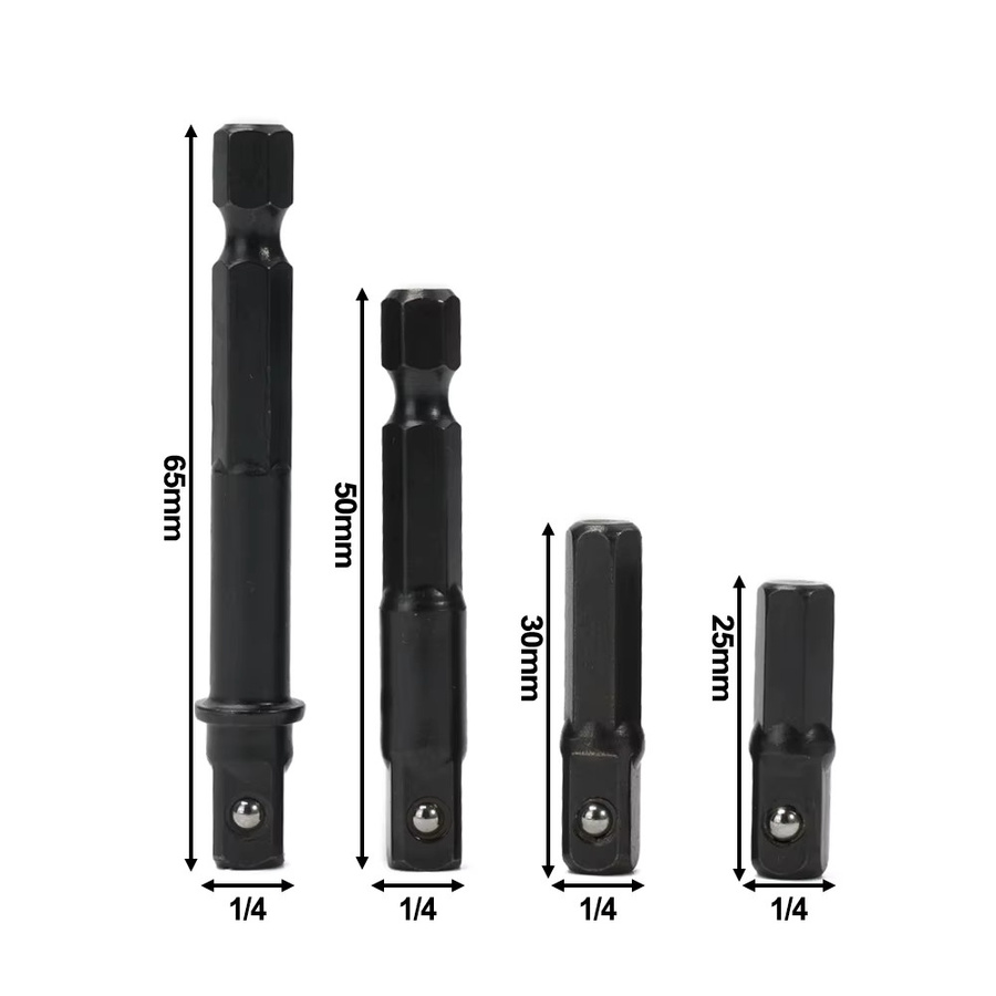 Vibratite Impact Socket Adapter Set mit Hex-Schaft und 1/4 Zoll Quadratischer Buchse in Schwarz - Bild 2
