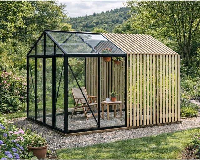 Bloomcabin Gewächshaus Accoya-Fusion GHCAF10 in Schwarz mit Sicherheitsglas, Aluminium und integriertem Belüftungssystem sowie Dachfenstern - Bild 1