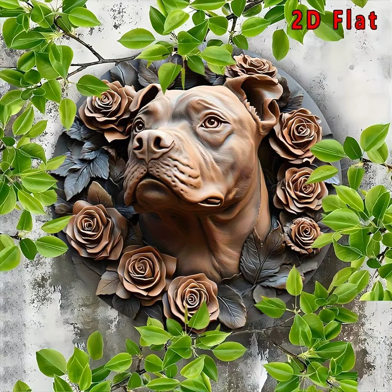 Potdemiel Wandkunst Pitbull mit Rosen, runde Metall-Dekoration für den Tisch, Durchmesser: 20 cm - Bild 5