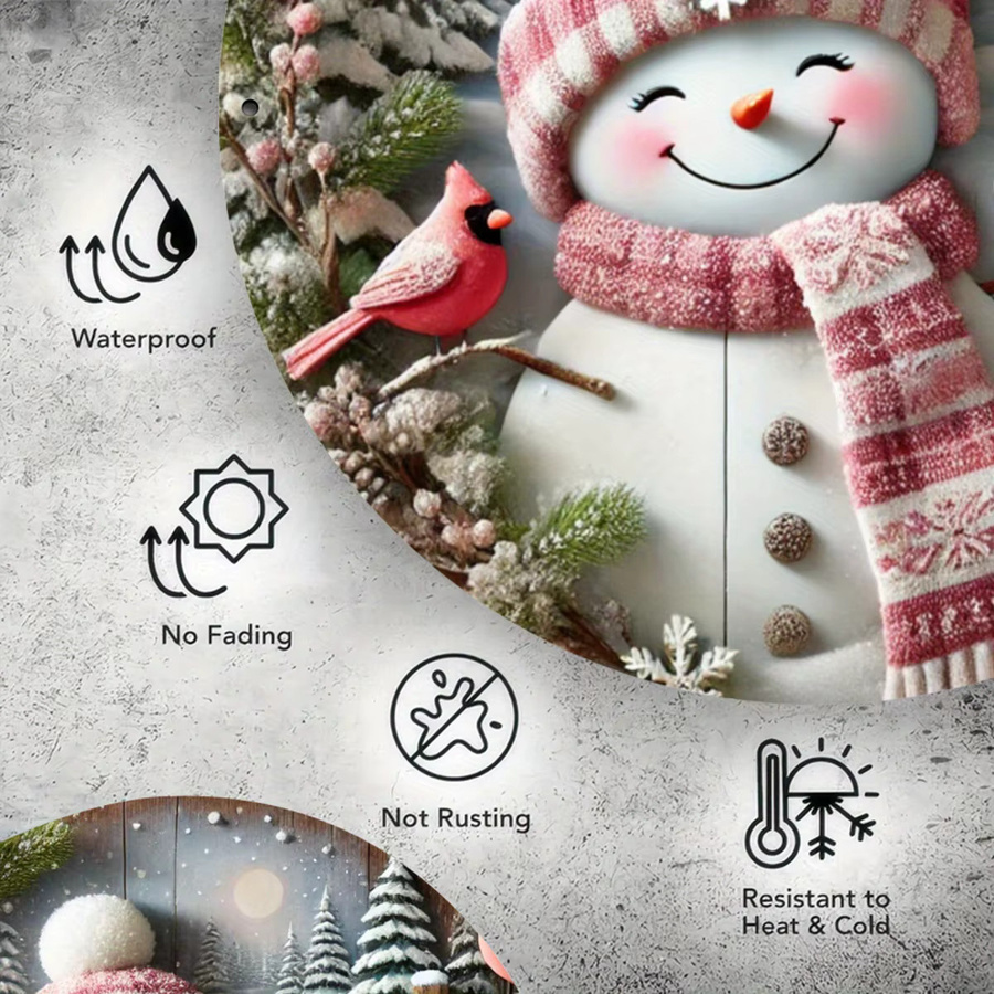 Rundes Metallschild Potdemiel mit Schneemann-Illustration in Rosa, Durchmesser: 20,32 cm - Bild 4