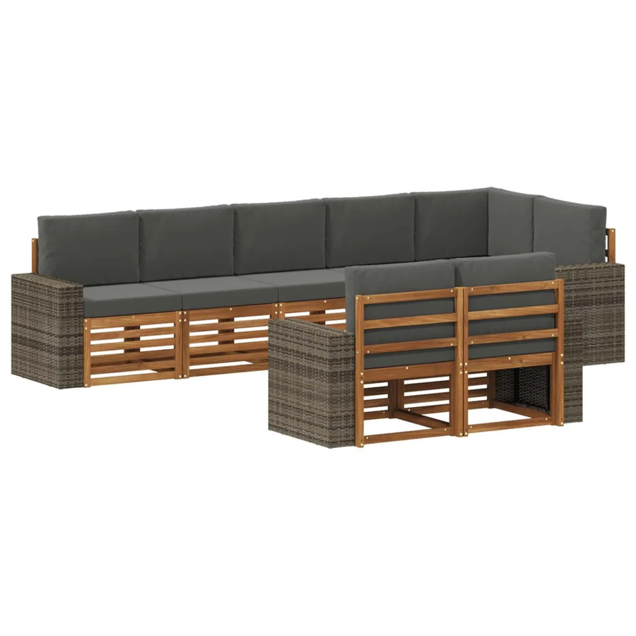 vidaXL Sofagarnitur aus Massivholz Akazie im modernen Latten-Design, Farbe: Natur-anthrazit/Grau - Bild 2