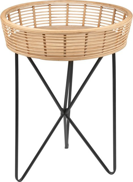 LUX-TOOLS Beistelltisch Minimalist Zen in Japandi-Stil aus Bambusholz und Metall, Farbe Natur-Schwarz, Durchmesser: 45 cm, Höhe: 61 cm - Bild 1