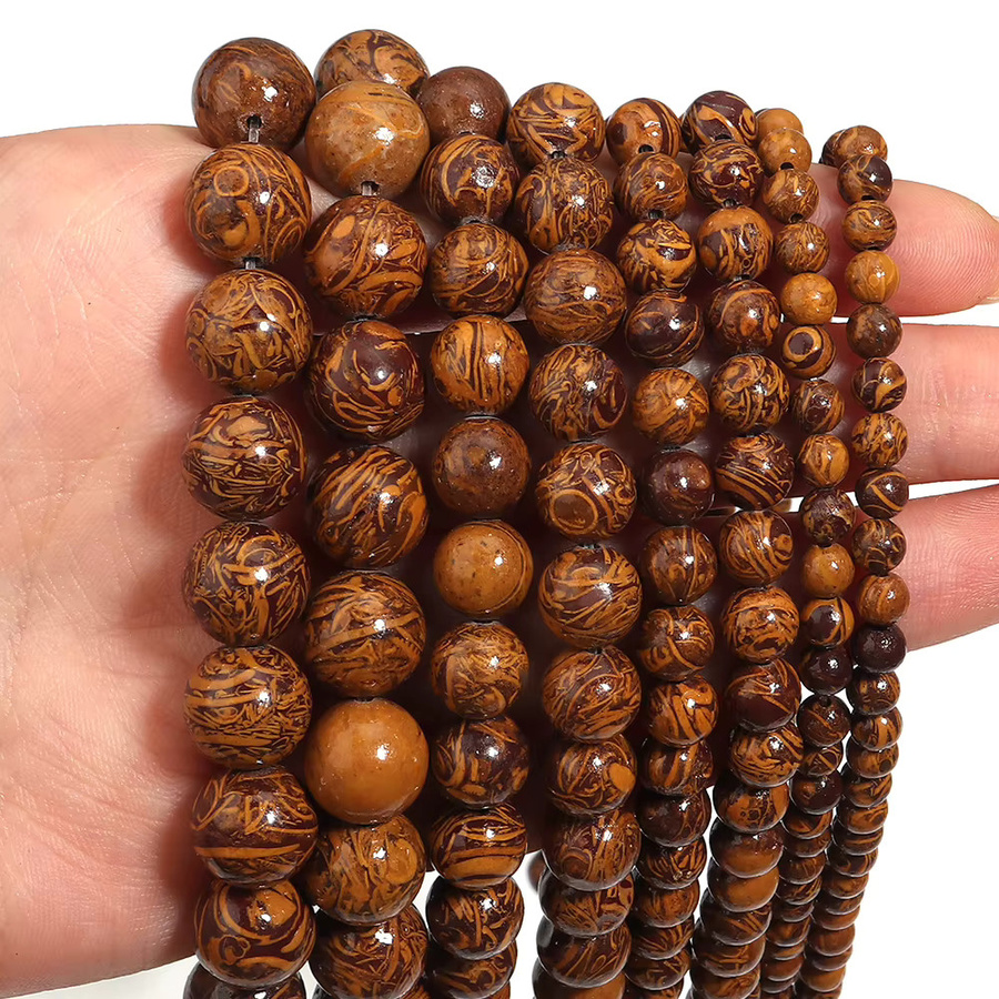 louleur Naturstein Perlen Jade, Goldene Seide, Runde Perlen, Unisex - Bild 3