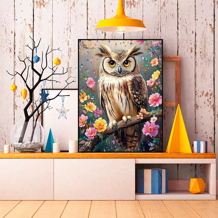 EverShine DIY Diamant Stickerei Eule 5D Vollbohrer Mosaik Tier Kunst Malerei Kit mit Blumenmuster, Multicolour, B/H: 30 x 20 cm - Bild 3
