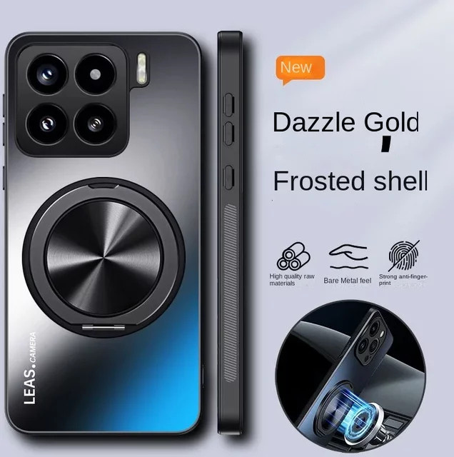 Magnetische Schutzhülle mit Ring und Standfunktion für Xiaomi Mi 15T Pro, Mi 15T, 14T Pro und Mi15 Ultra in Schwarz und Silber - Bild 1