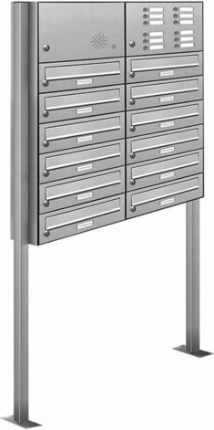AL Briefkasten-System für 12 Parteien, freistehend, silberfarben, B/H/T: 153,332 x 170,0 x 27,5 cm - Bild 1