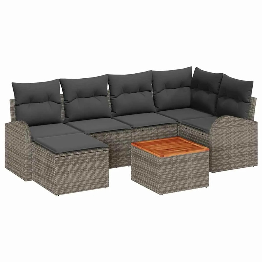 vidaXL Garten-Sofa-Set 7-teilig in Grau aus PE-Rattan und Akazienholz - Bild 2