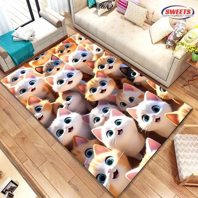 AISILK MOON 3D Katzen Teppich, waschbare und rutschfeste Matte für Wohnzimmer, Schlafzimmer oder Büro, Mehrfarbig, Breite: 60 cm, Tiefe: 40 cm - Bild 1