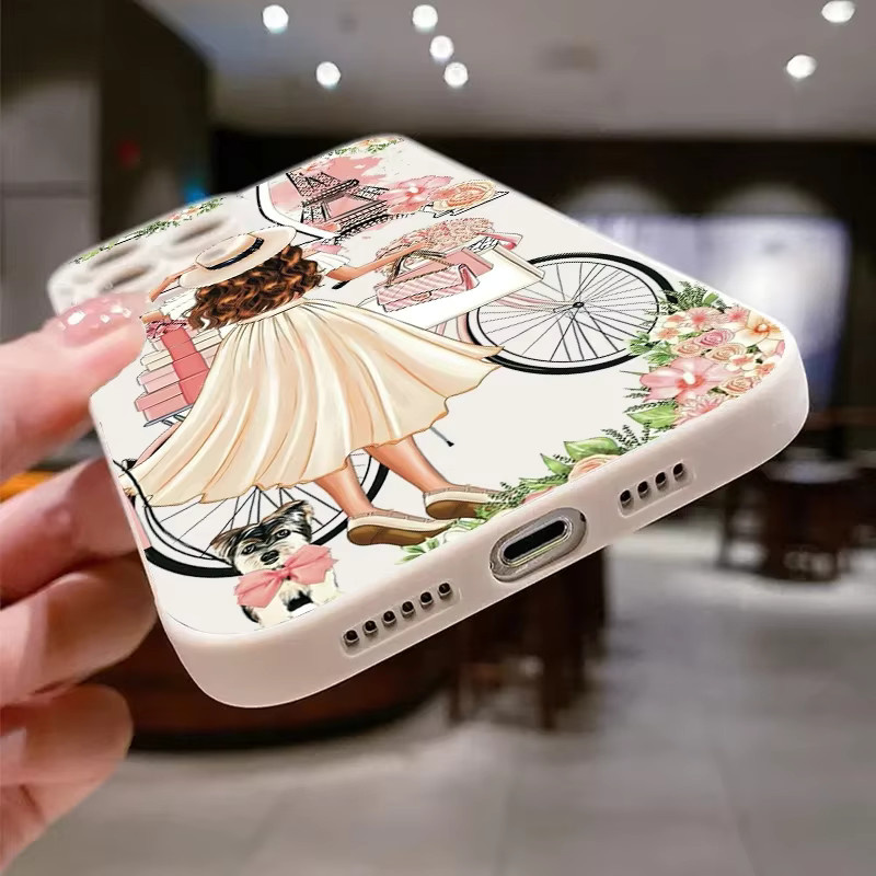 Apple iPhone Handyhülle mit Blumenmädchen-Muster aus weichem TPU-Silikon, Multicolor - Bild 5