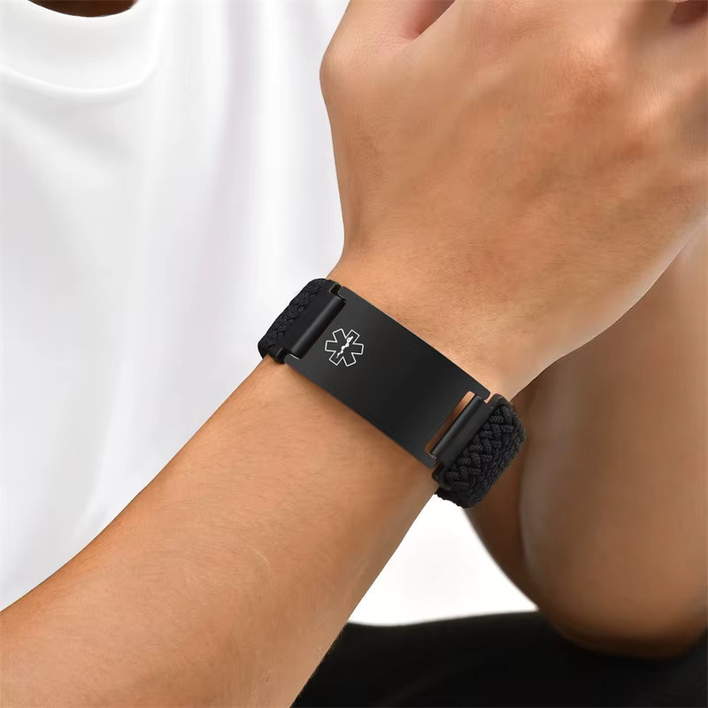 QKX Alarm-ID-Armband, Edelstahl, Schwarz, Unisex - Bild 2