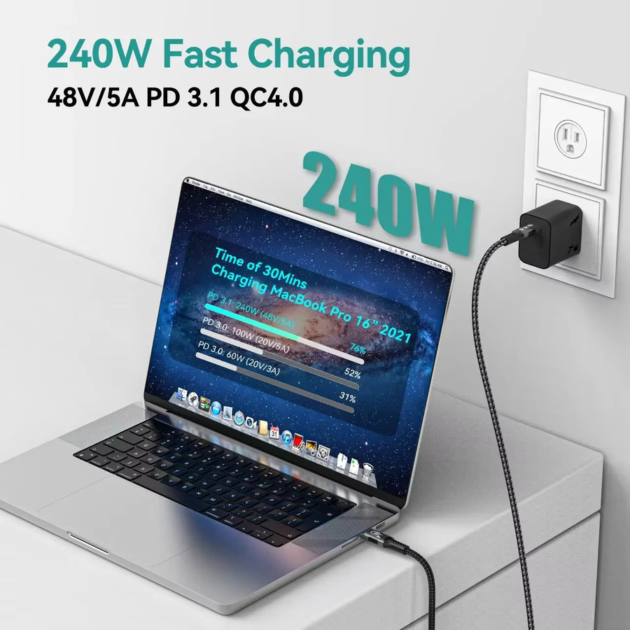 OIITH USB-C zu USB-C Datenkabel Thunderbolt 5, 80Gbps, 240W, 8K 60Hz, Schwarz - Bild 3