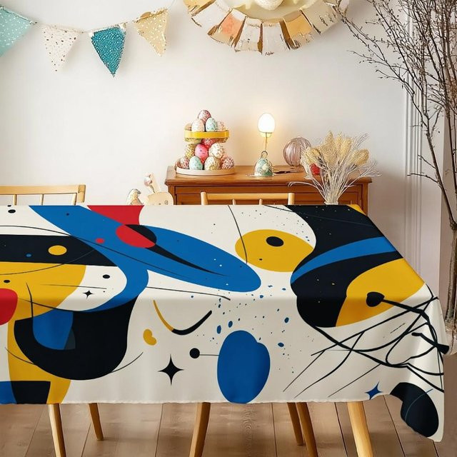 Wasserdichte rechteckige Tischdecke mit abstraktem Grafikdesign von JINGYUE Pet in Blau und Multicolour, B/T: 140 x 90 cm - Bild 1