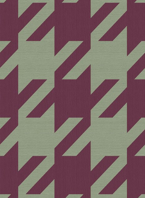 Eijffinger Mural Pied De XL Fototapete im Vintage-Stil mit Hahnentritt-Muster in Burgundy und Pistache aus Vlies - Bild 1