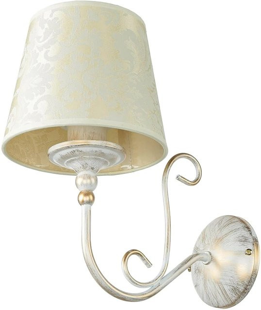 Licht-Erlebnisse Wandlampe im Shabby Chic aus Metall und Stoff in Gold und Ecru, Höhe: 25 cm, E27 - Bild 1