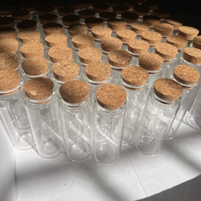 Set aus Glasfläschchen mit Korkverschluss für Süßigkeiten und Gewürze, transparent, Volumen: 80 ml, B/T/H: 26 x 37 x 100 mm - Bild 1