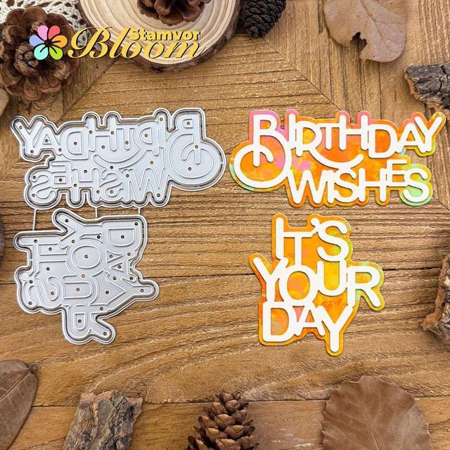 Metall-Stanzform Silber für Scrapbooking und dekorative Prägung mit Geburtstagswünschen Es ist Ihr Tag - Bild 1