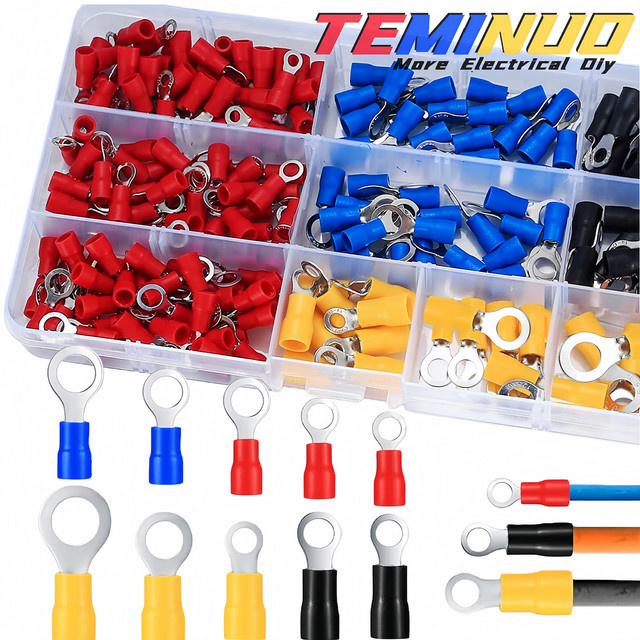 TEMINUO Ringkabelschuhe Set mit 220/110 Stück, isolierte O-Typ-Crimpklemmen M3-M8, 22-10 AWG, sortierte Kabelverbinder in Multicolor - Bild 1