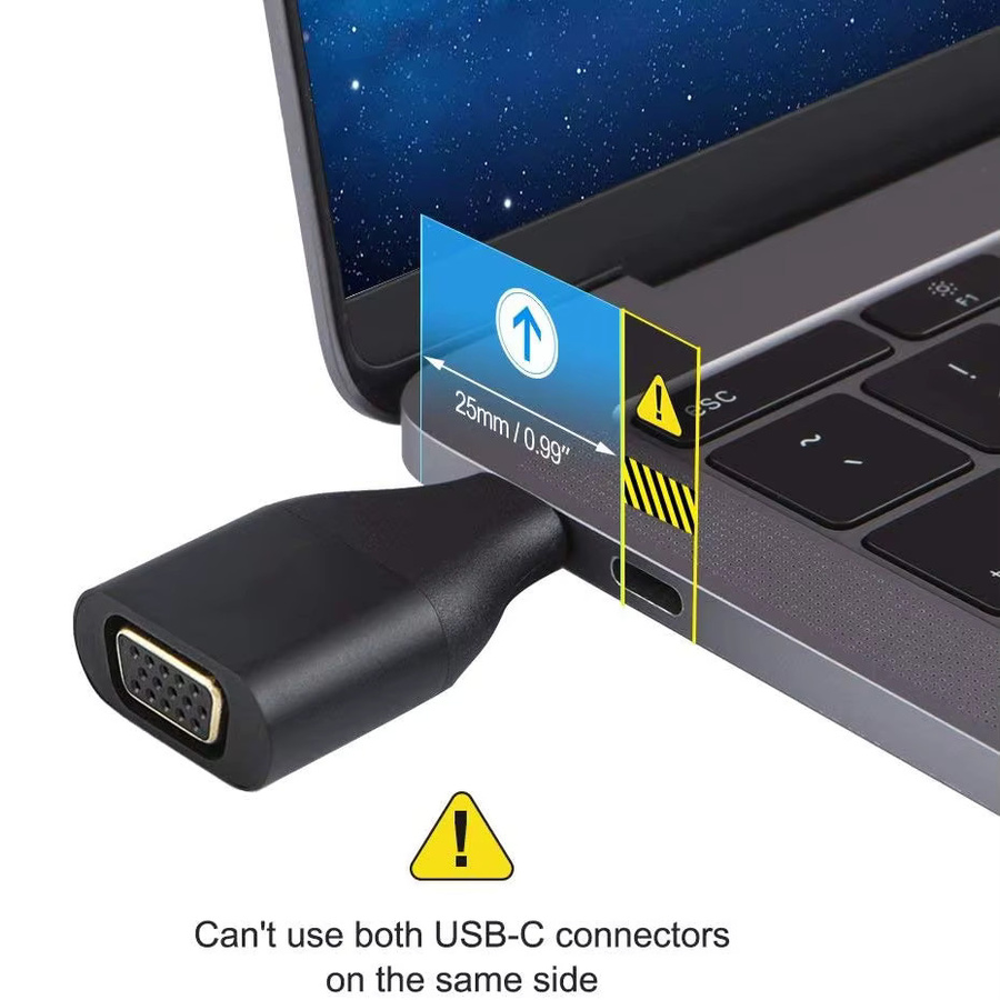 VBDWRM USB-C zu VGA Adapter in Schwarz für Macbook Pro Air Mini, Dell und HP, 1080P Auflösung, Thunderbolt 3 und USB 3.0 kompatibel - Bild 5