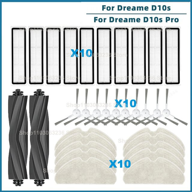 Ersatzteil-Set für Dreame Bot D10s und D10s Pro: Hauptbürste, HEPA-Filter und Mop Pads aus Kunststoff - Bild 1