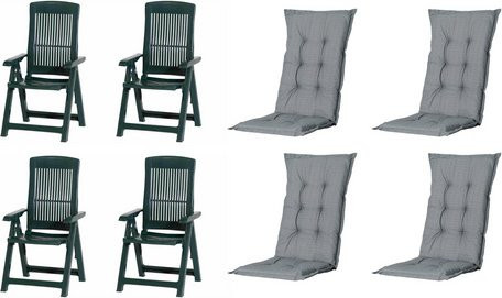 MADISON Gartenmöbelset Tampa mit 4 Klappsesseln und 4 Auflagen in Grün und Grau, B/H/T: 61 x 109 x 60 cm - Bild 1