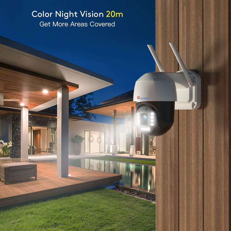 Ctronics Real 4K Outdoor-Überwachungskamera mit 8MP Auflösung, 5GHz Wifi, Vollfarb-Nachtsicht und 360 Grad Auto Tracking in Weiß - Bild 3