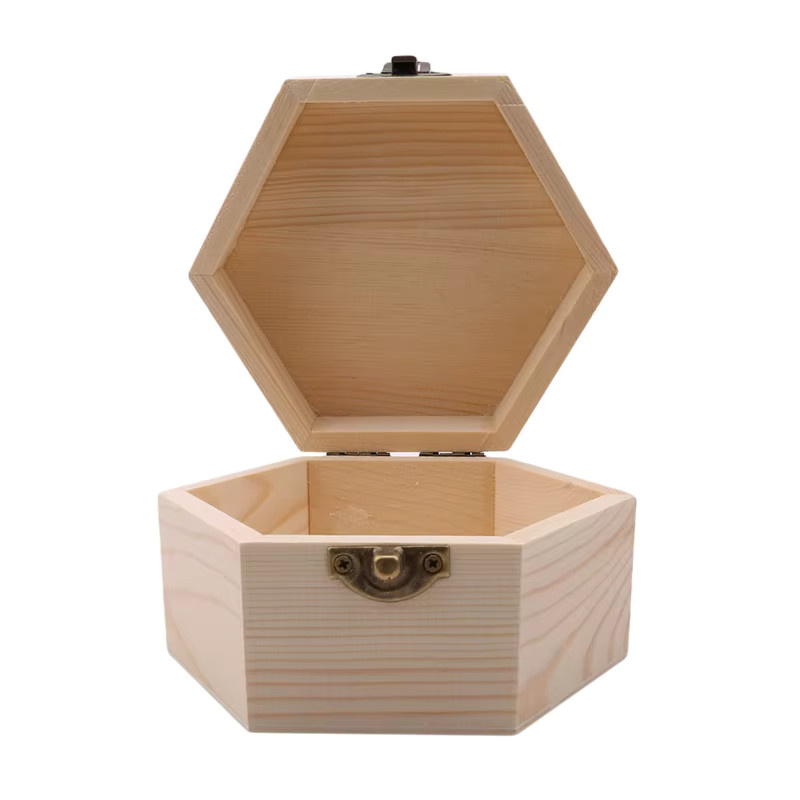DIY Schmuckdisplay aus Holz in Sechseckform, beige Geschenkbox für Hochzeiten und Schmuckpräsentation - Bild 2
