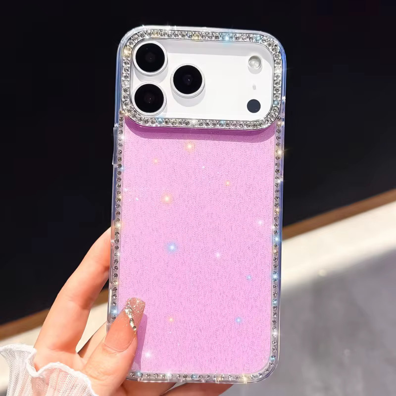 Glitzernde Diamant-Kamera-Hülle für Apple iPhone 17, 16, 15, 14, 13 Pro Max und Plus in Transparent und Pink mit funkelnden Sternen und Pailletten - Bild 1