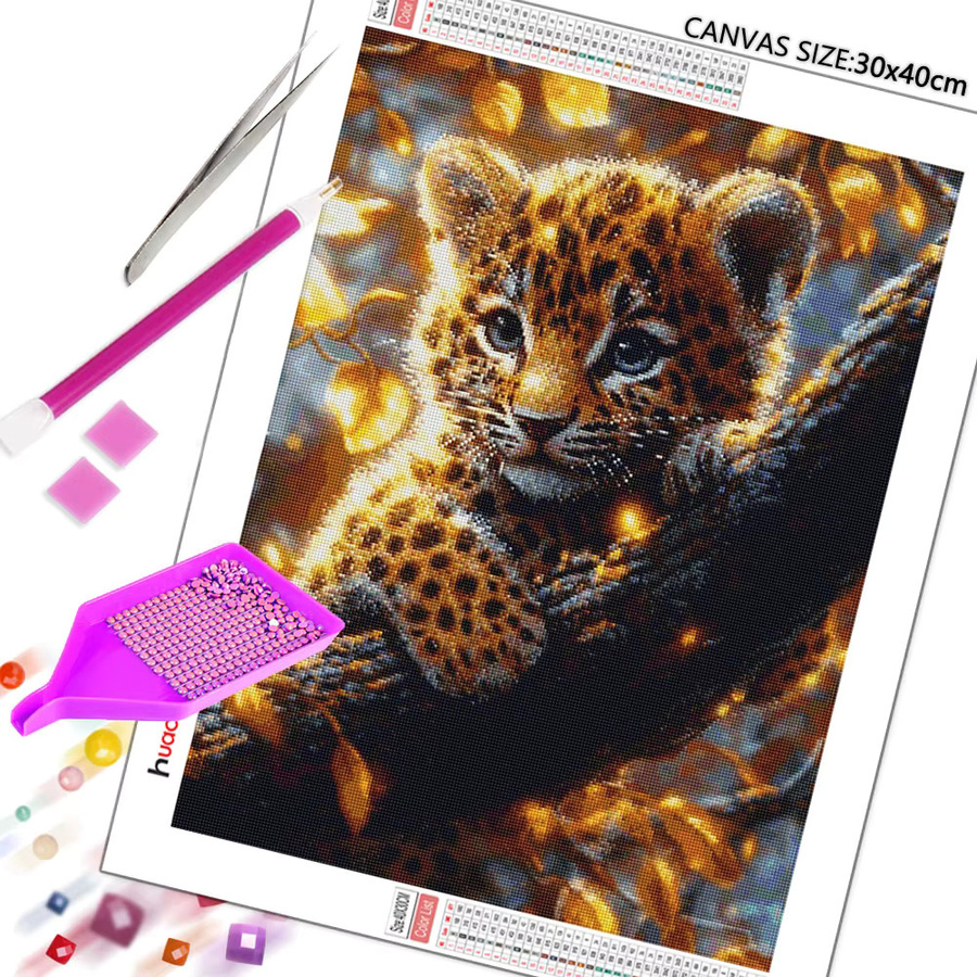Huacan 5D DIY Diamantmalerei Leopard auf Baum mit runden Steinen in Multicolour, B/H: 20 x 30 cm - Bild 2