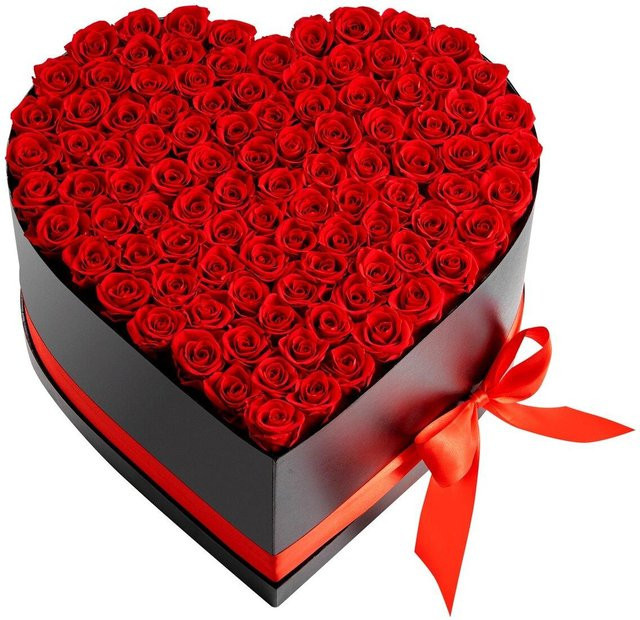 Forever Flowers von Buying Solutions, MB – 100 konservierte rote Rosen in einer Herzform-Box als ewiges Blumenbouquet - Bild 1