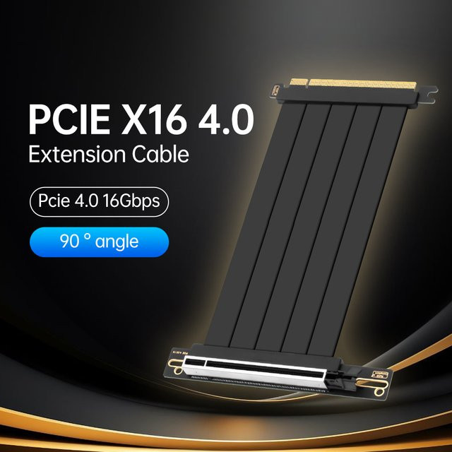 PCI-E 4.0 Riser-Kabel 90 Grad Winkelverlängerung für Grafikkarte, abgeschirmtes X16-Verlängerungskabel in Schwarz - Bild 1