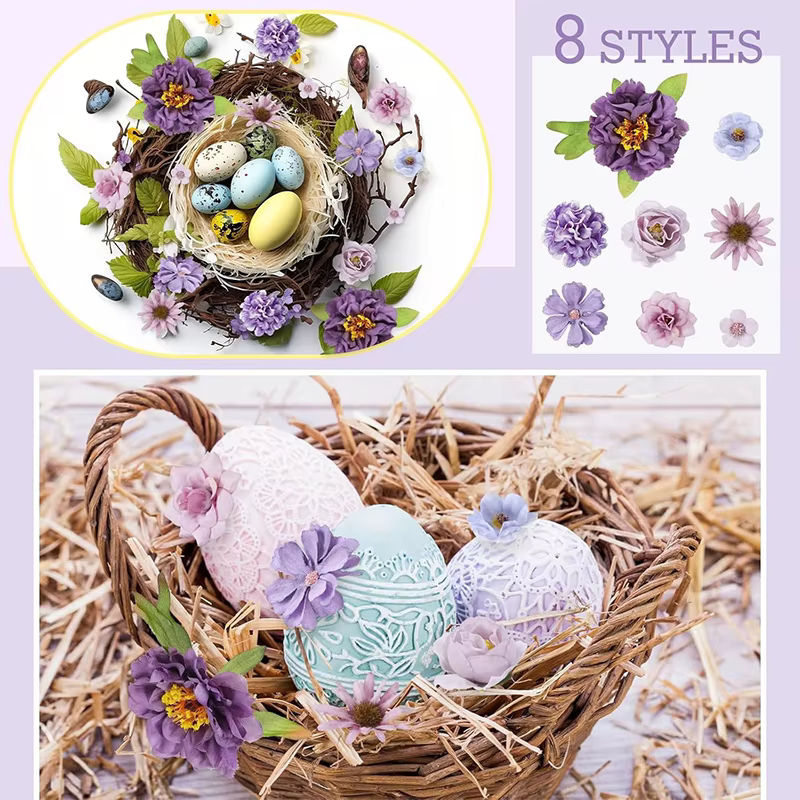 Mix aus 22 künstlichen Seidenblumen-Köpfen in Lila und Mehrfarbig für Hochzeitsdekoration, Braut-Haarschmuck und DIY-Geschenke - Bild 4