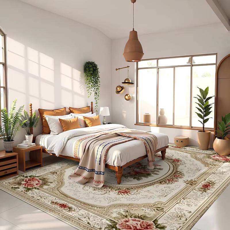 RAKKS Europa Licht Luxus Vintage Teppich mit floralem Blumenmuster als moderne Anti-skid Matte für dein Wohnzimmer oder Schlafzimmer - Bild 4