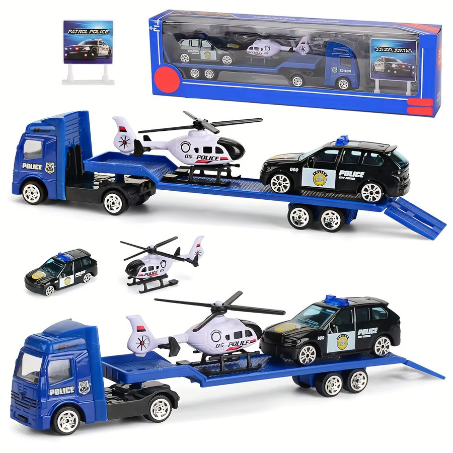 SONGYI Spielfahrzeug-Set, Polizeiauto, Feuerwehrauto, LKW, Spielset - Bild 3