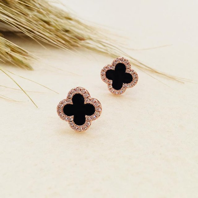 Wucifang Jewelry Ohrringe, Kleeblatt, Schwarz, Zirkonia, Damen - Bild 1