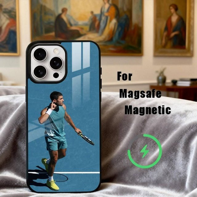Handyhülle Carlos Alcaraz Design für iPhone 11 bis iPhone 17 Pro Max, Magnetisch für MagSafe Kabelloses Laden, Farbe: Blau - Bild 1