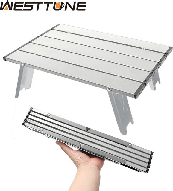 Wettune Mini Camping Tisch aus Aluminiumlegierung, ultraleicht und tragbar, Roll-up Klapptisch für Outdoor, Picknick und BBQ, Farbe: Grün/Silber - Bild 1