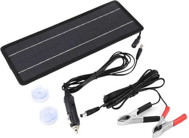 KONNWEI Tragbares Solarmodul Batterie-Erhaltungsladegerät für Auto LKW Boot Wohnwagen 12V 4.5W in Schwarz - Bild 1