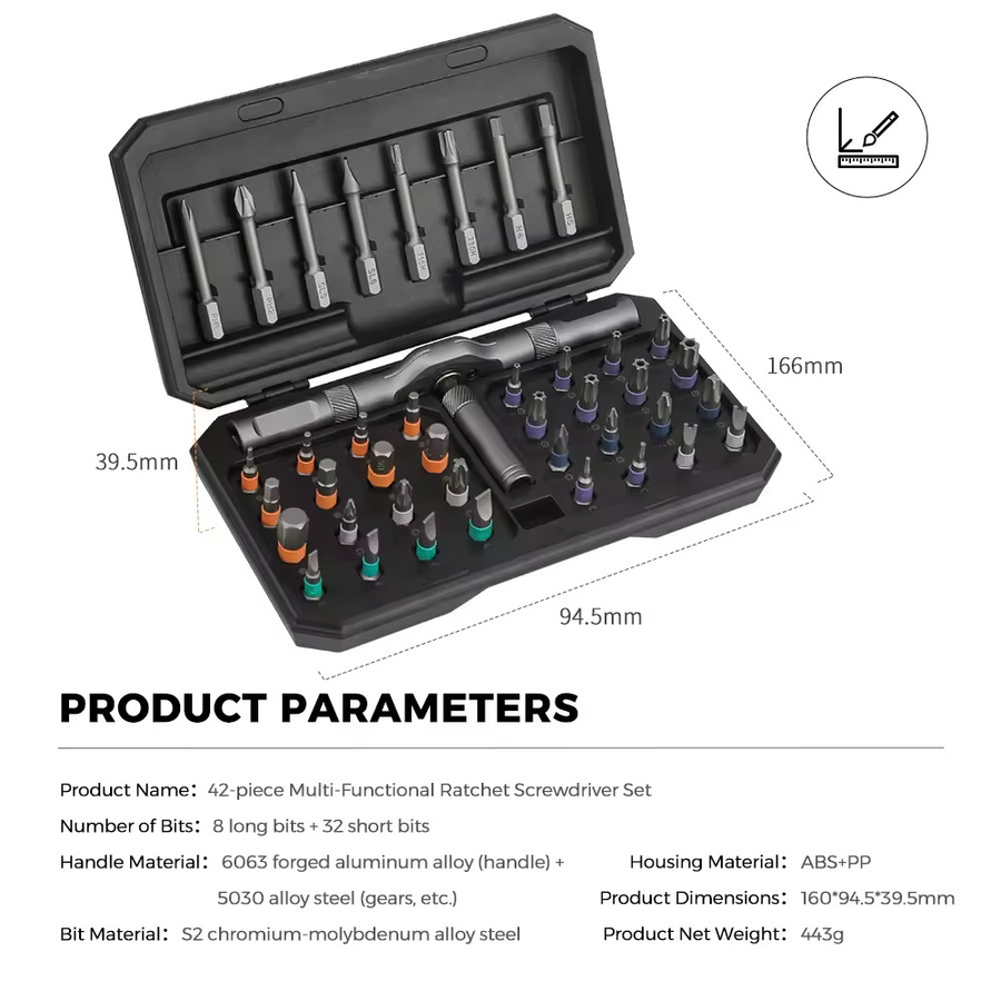E·DURABLE 42-in-1 Ratschenschraubendreher-Set mit magnetischen Bits und zusammengebautem Griff für DIY-Reparaturen - Bild 5