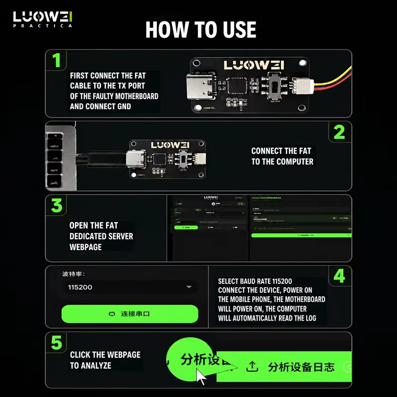 LUOWEI LW-FAT Fehlerdetektor Professioneller Mainboard-Analysator und Port-Log-Aufzeichnungsgerät in Schwarz - Bild 2