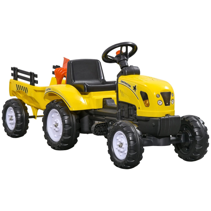 HOMCOM Trettraktor mit Anhänger Spielfahrzeug Metall Gelb ab 3 Jahren - Bild 3